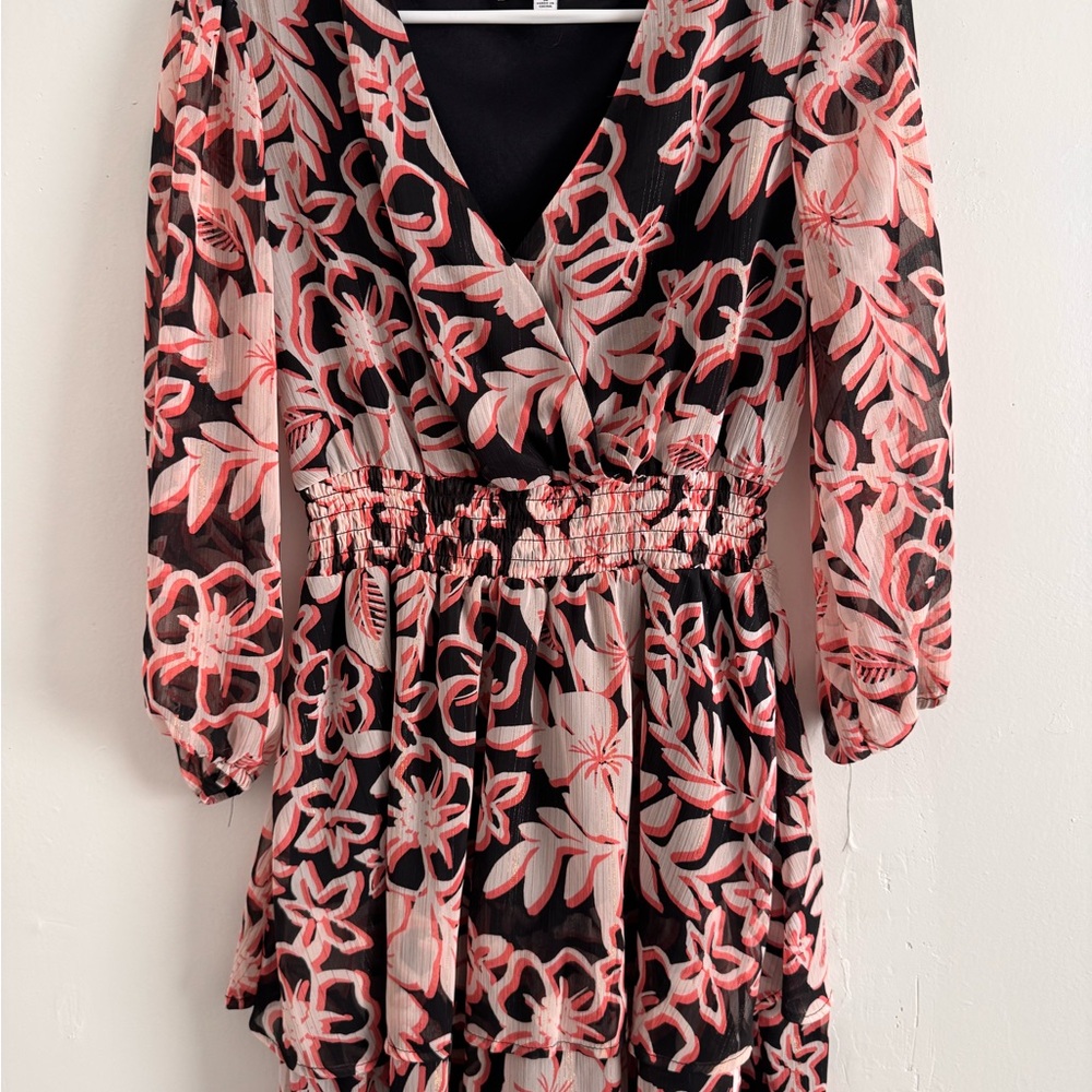 Mimi Chica Black and Pink Floral Long Sleeve Dress
